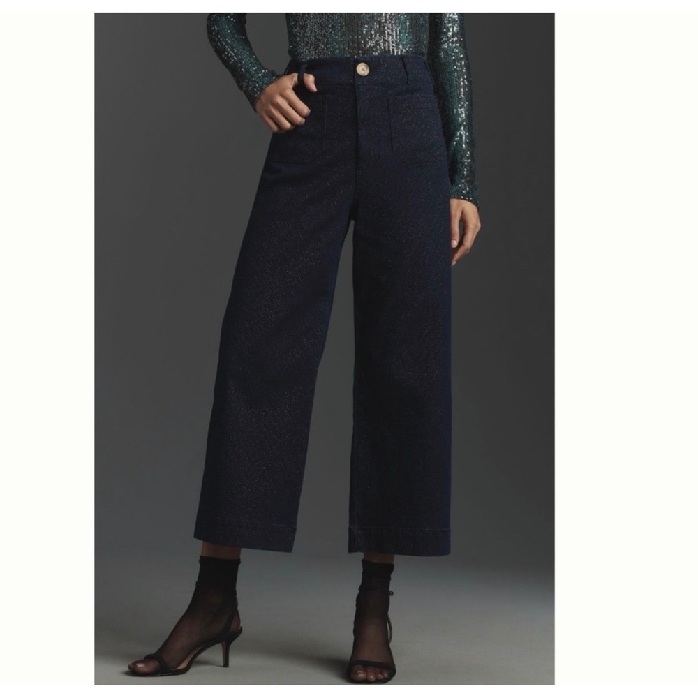 Anthropologie Maeve The Colette Wide Leg Boho Jeans Sparkle Cropped Pants 25